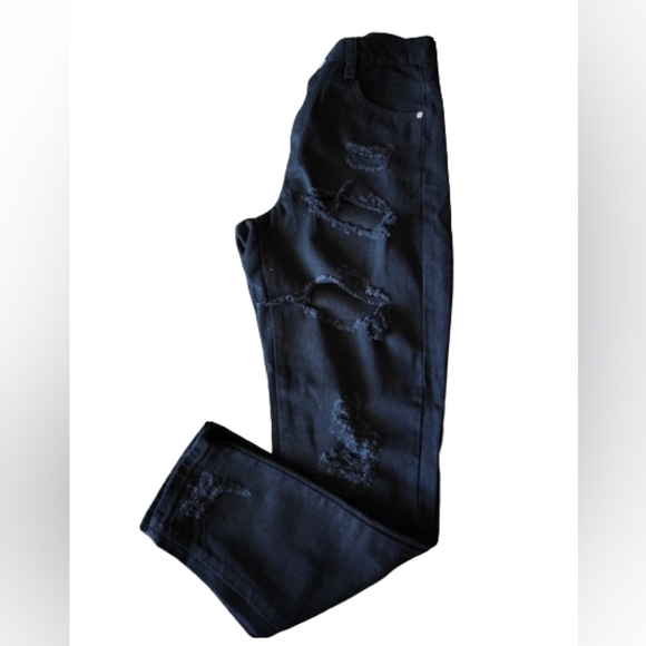 Riot high rise mom jeans Distressed denim ripped size 6 color black - Picture 5 of 6